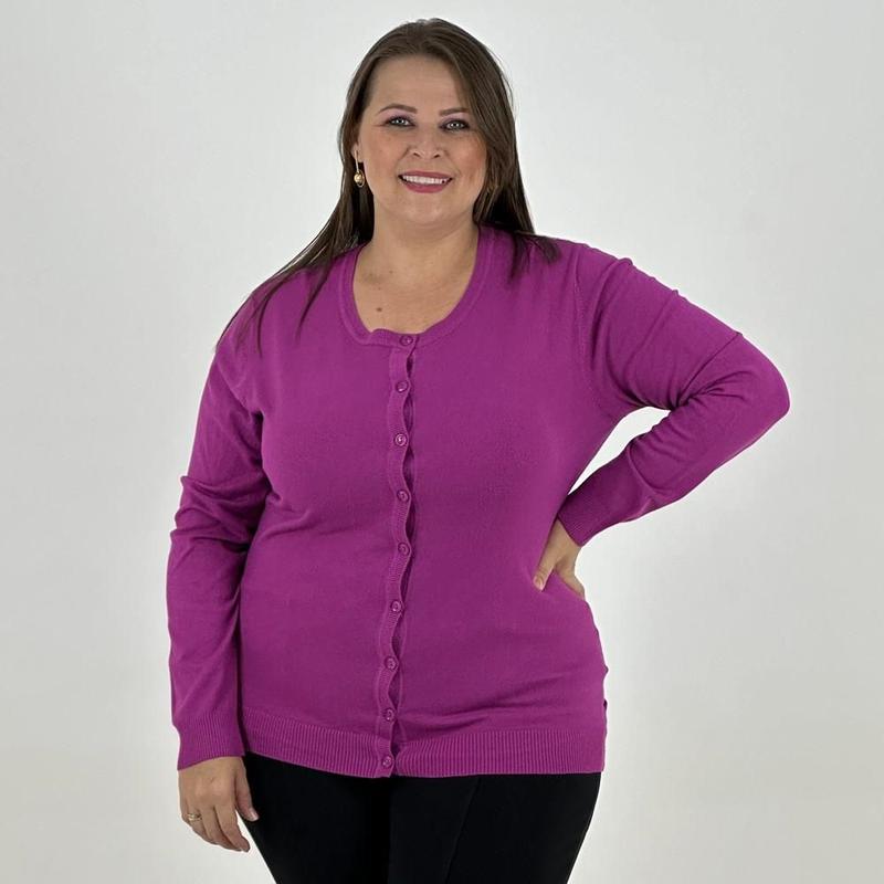 Casaco City Lady Cardigan Lã Plus Size com Botão Feminino - Casaco
